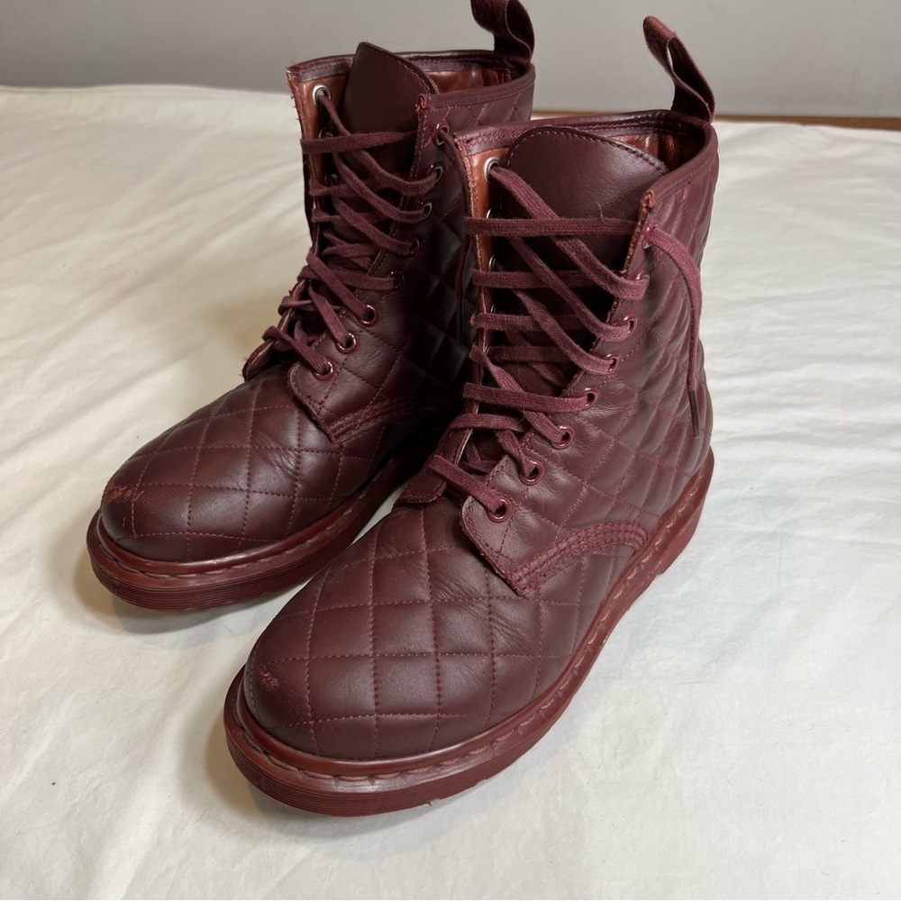 Dr. Doc Martens Coralie burgundy deep red quilted lace up combat boots size 6 - Picture 2 of 7